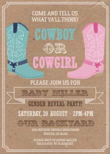 Cowboy or Cowgirl Gender Reveal Party Invitation: Cowboy or Cowgirl Gender Reveal Party Invitation