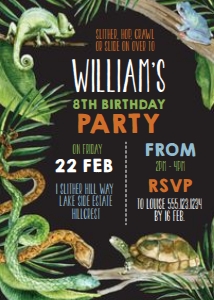 Reptile Party Invitation Black: Reptile Party Invitation Black