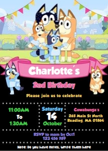 Bluey Girl Invitation BB1: 7180090998963