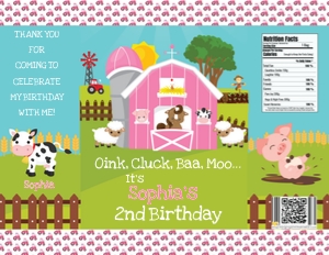 Pink Barnyard Party-Chip Bag Label: Pink Barnyard Party-Chip Bag Label 2024