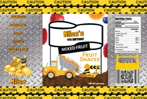 Construction Party  Fruit Snack Label: Construction Party Fruit Snack Label