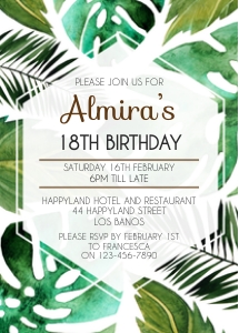 TVB083 Tropical Leaves Birthday Invitation design preview