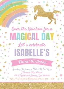 TVB076 Rainbow Unicorn Birthday Invitation design preview