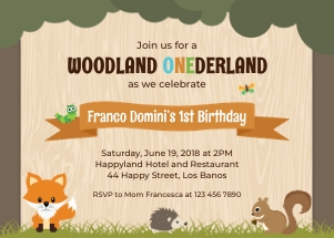 TVB159 Woodland Animals Birthday Invitation design preview