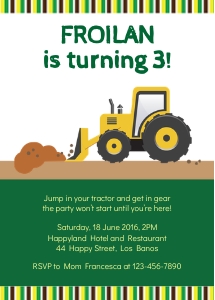 TVB173 Tractor Truck Birthday Invitation design preview