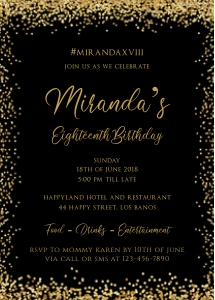 TVB150 Gold Glitter Confetti Birthday Invitation design preview