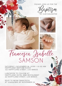 TVC209 Red Florals Photo Collage Baptism Invitation design preview