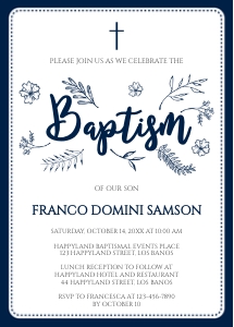 TVC115 Navy Nature Doodles Baptism Invitation design preview