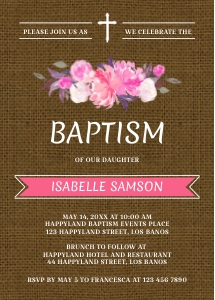 TVC119 Pink Floral Burlap Baptism Invitation design preview
