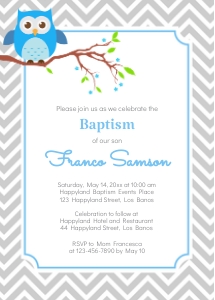 TVC122 Baby Owl on Branch Baptism Invitation design preview