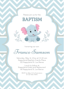 TVC127 Blue Baby Elephant Baptism Invitation design preview