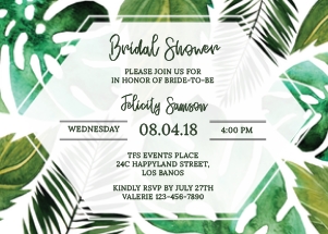 TVS083 Tropical Leaves Watercolor Bridal Shower Invitation design preview