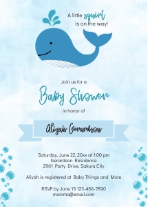 TVY195 A Little Squirt Whale Baby Shower Invitation design preview