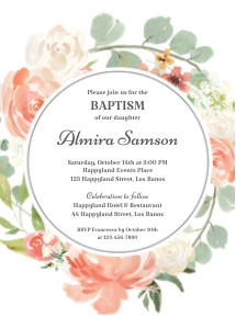 TVC114 Peach Floral Wreath Baptism Invitation design preview