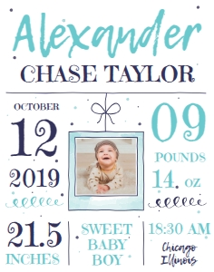 Birth Announcement Sign - Baby Boy 11x14: Birth Announcement Sign
