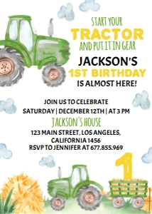 green tractor birthday invitation T003: 10358