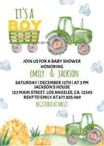 green tractor baby shower invite T003: 10398