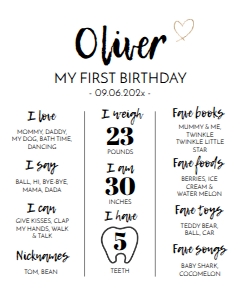 minimal first year milestone poster 16x20 M004: 1076457019