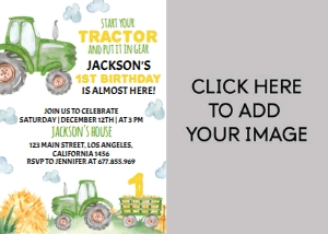 green tractor photo birthday invitation T003: 10419