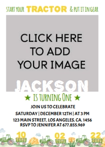 green tractor photo birthday invite T003: 10424