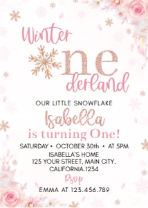 pink winter onederland birthday invitation W003: 1106664889