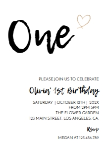 minimal 1st birthday invitation M004: 1108252111