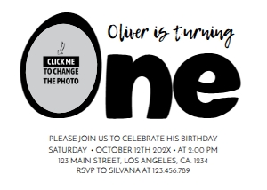 minimal photo 1st birthday invite M004: 1094324208