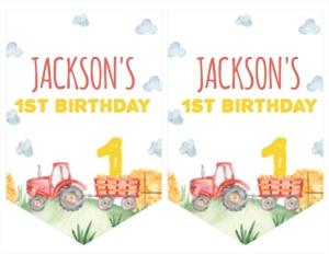 red tractor birthday banner T003: 10727