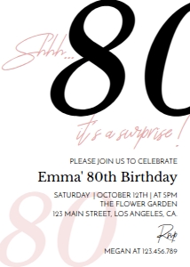 minimalist 80 birthday invitation M004: 1100271778