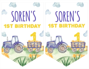 blue tractor T003 BIRTHDAY BANNER 11X8.5: 10599