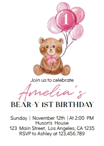 pink teddy bear invitation T004: 1228902250