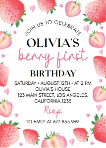 strawberry first birthday invite S008: 1244086022