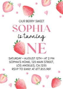 strawberry 1st birthday invite S008: 1245638847