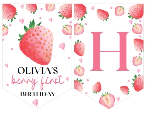 Strawberry first birthday S008 happy banner: 1244086022