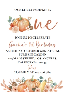 fall pumpkin 1st birthday invite P004: 1284221597