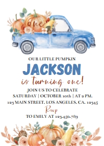 pumpkin truck birthday invite P004: 4555523218