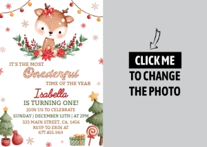 reindeer birthday invitation photo 7x5 R009: 8651