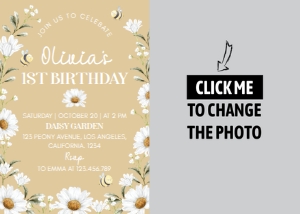 daisy bee birthday  photo invitation D005: 1302922676