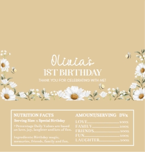 daisy bee birthday chocolate wrapper D005: 1305553638