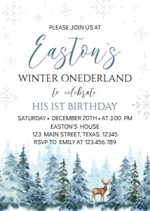 winter onederland deer birthday invite W006: 1324204479