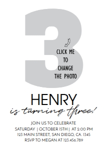 modern 3rd birthday invitation M004: 1314360924