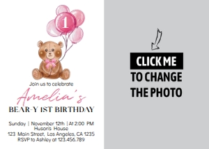 pink teddy bear photo invitation T004: 1326186241