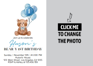 blue teddy bear photo invitation T004: 1686205338
