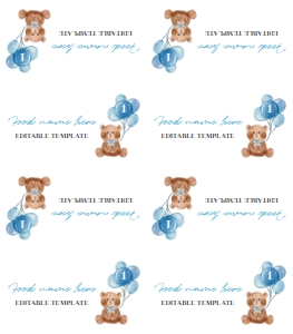 blue teddy bear food tent card T004: 1333836077