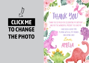 girl dinosaur thank you card D006: 1342113817