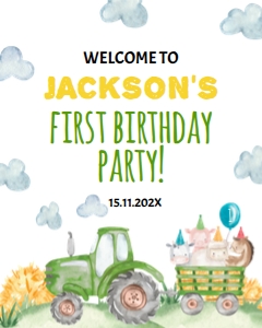 trator 1st birthday welcome sign T003: 1354291573