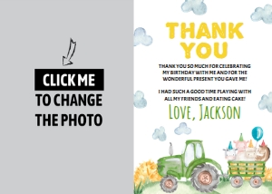 trator 1st birthday thank you card T003: 1340443898