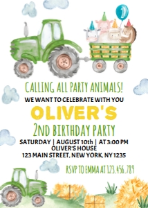 trator 2nd birthday invite T003: 1340268436