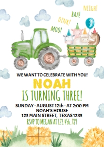 trator 3rd birthday invite T003: 1354253721