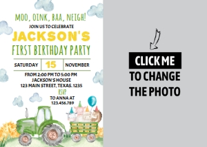 trator 1st birthday photo invitation T003: 1340270332